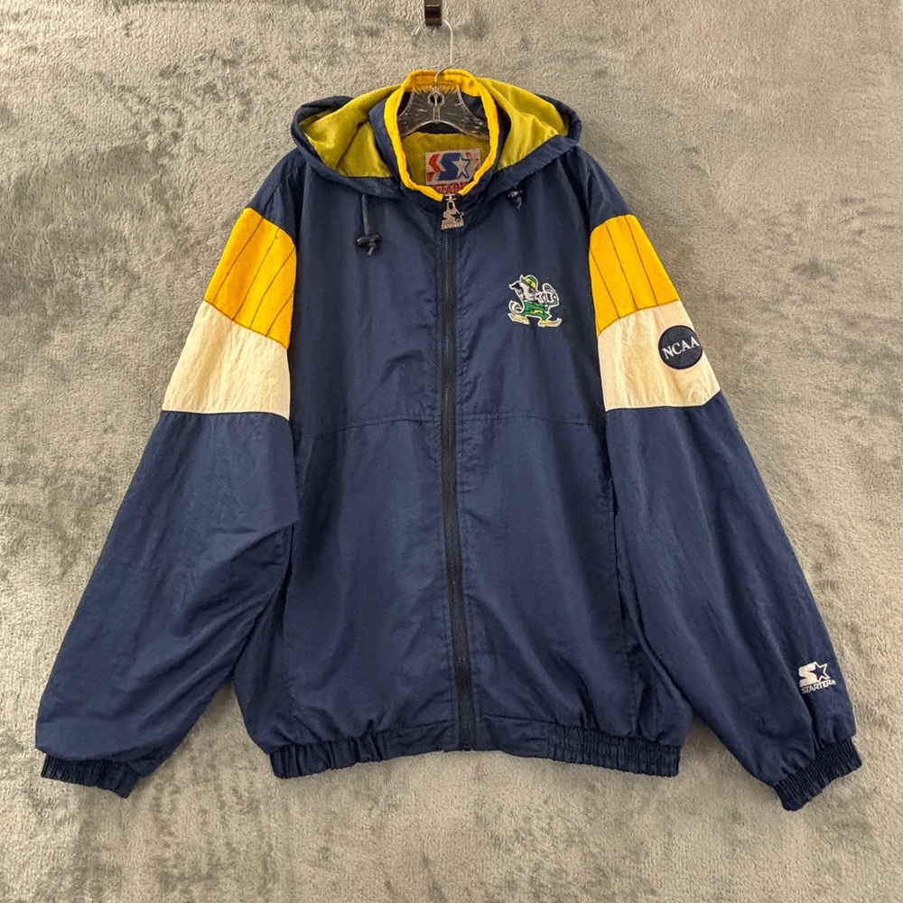 Vintage Starter Notre Dame Fighting Irish Windbreaker L Zip Jacket Blue NCAA